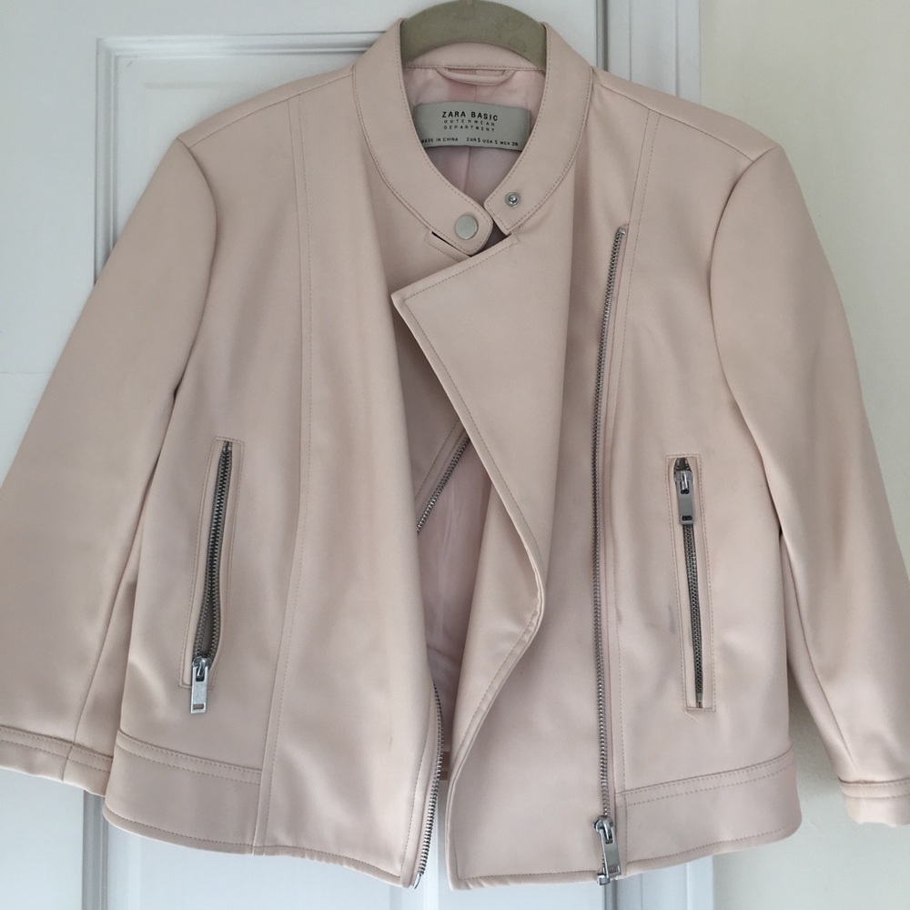 Zara size S light pink leather jacket